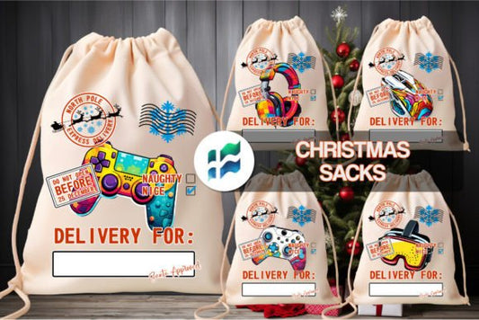 Gaming Santa Sack Sublimation PNG Graphic