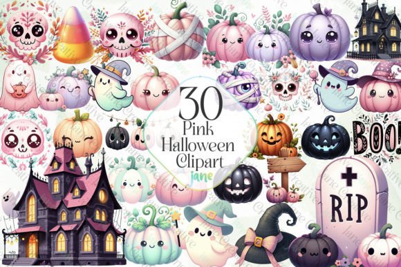 Pink Halloween Clipart Sublimation PNG Graphics