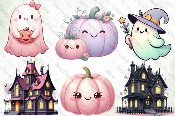 Pink Halloween Clipart Sublimation Graphic