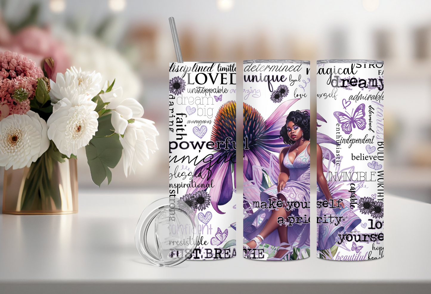 Positive Purple Affirmation Inspirational  Butterfly 20 Oz Stainless Steel Tumbler