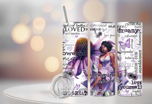 Positive Purple Affirmation Inspirational  Butterfly 20 Oz Stainless Steel Tumbler