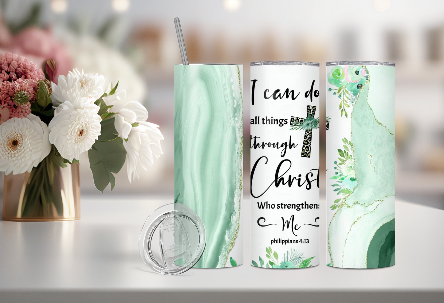 Personalized Religious "I Can Do All Things Through Christ Who Strengthens Me" Tumbler