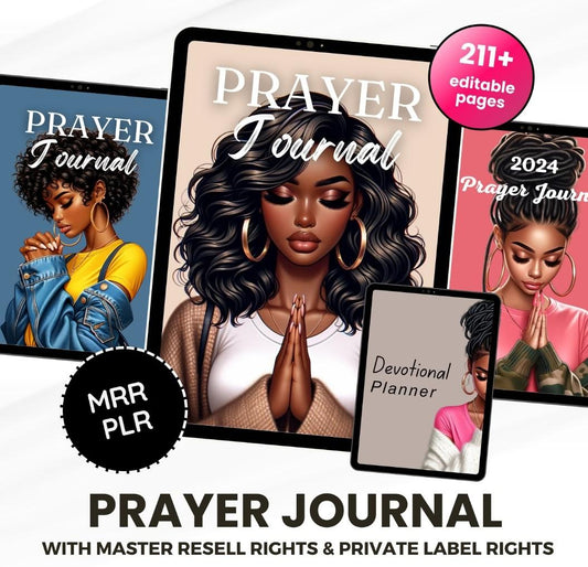 PLR MRR Prayer Journal & Prayer Planner Bundle | Bible Study | Ebook template Canva | Black Girl | African American Woman | Resell rights