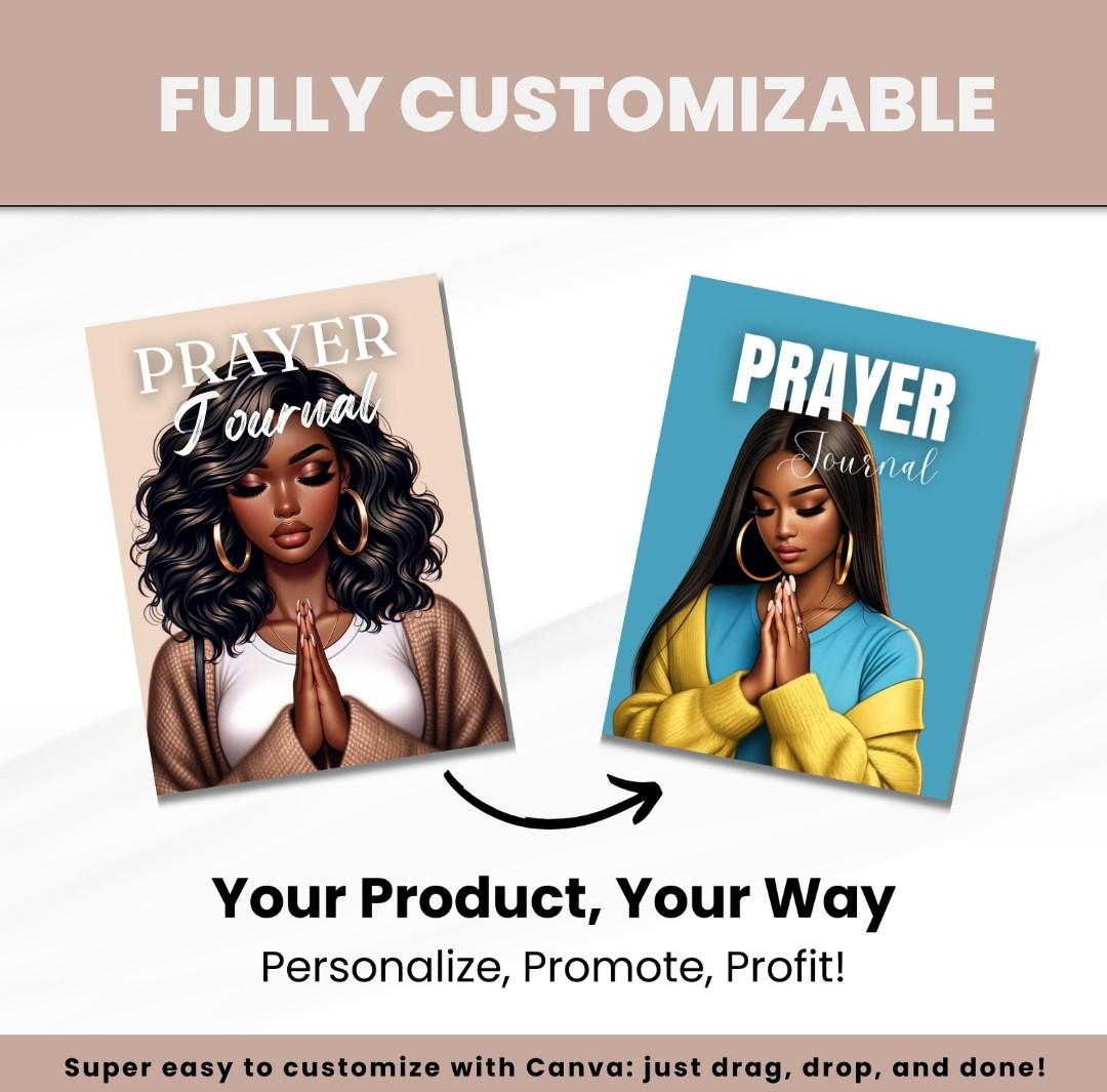 PLR MRR Prayer Journal & Prayer Planner Bundle | Bible Study | Ebook template Canva | Black Girl | African American Woman | Resell rights