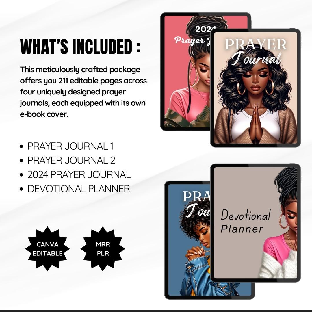 PLR MRR Prayer Journal & Prayer Planner Bundle | Bible Study | Ebook template Canva | Black Girl | African American Woman | Resell rights