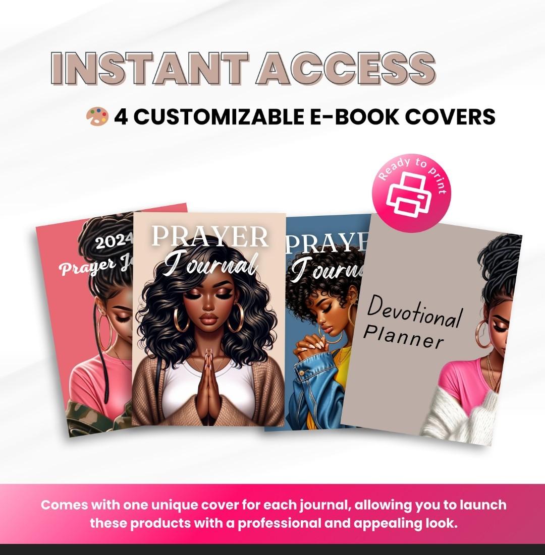 PLR MRR Prayer Journal & Prayer Planner Bundle | Bible Study | Ebook template Canva | Black Girl | African American Woman | Resell rights