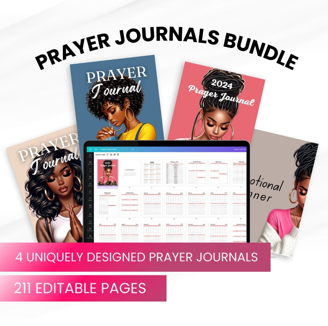 PLR MRR Prayer Journal & Prayer Planner Bundle | Bible Study | Ebook template Canva | Black Girl | African American Woman | Resell rights