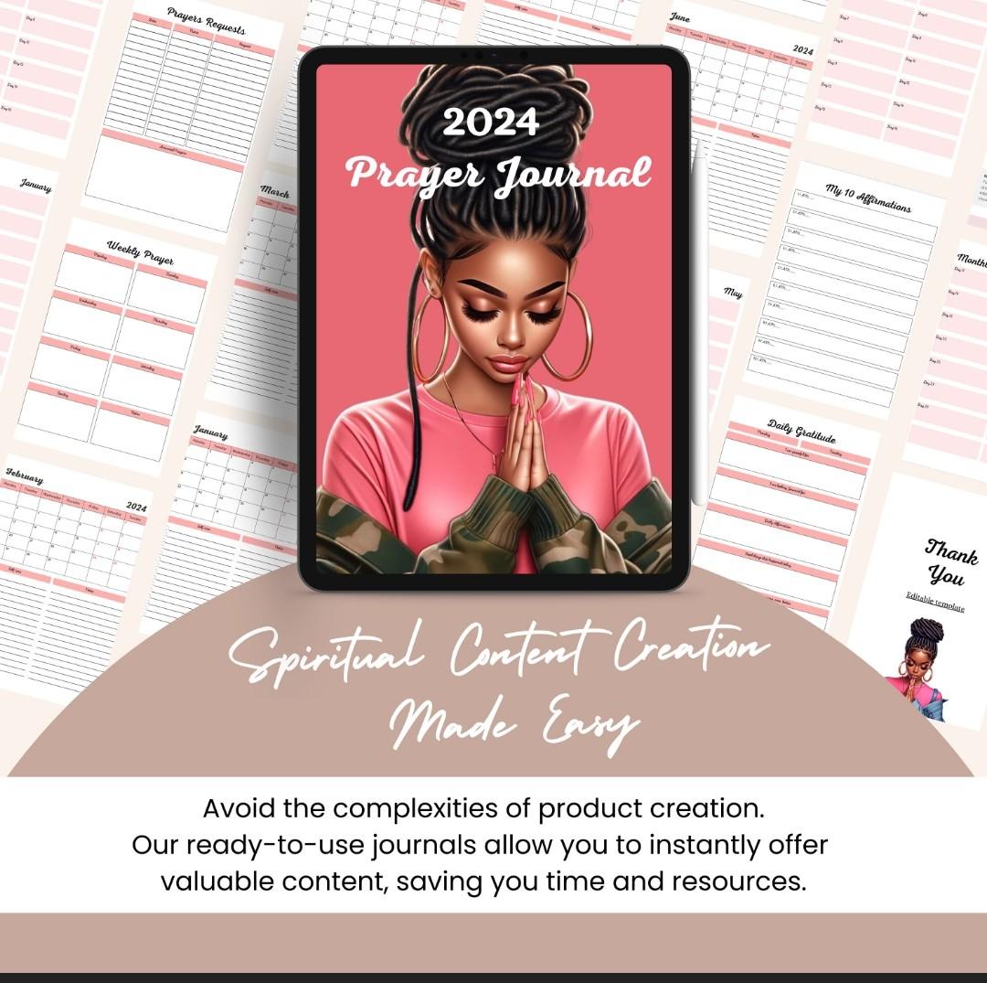 PLR MRR Prayer Journal & Prayer Planner Bundle | Bible Study | Ebook template Canva | Black Girl | African American Woman | Resell rights